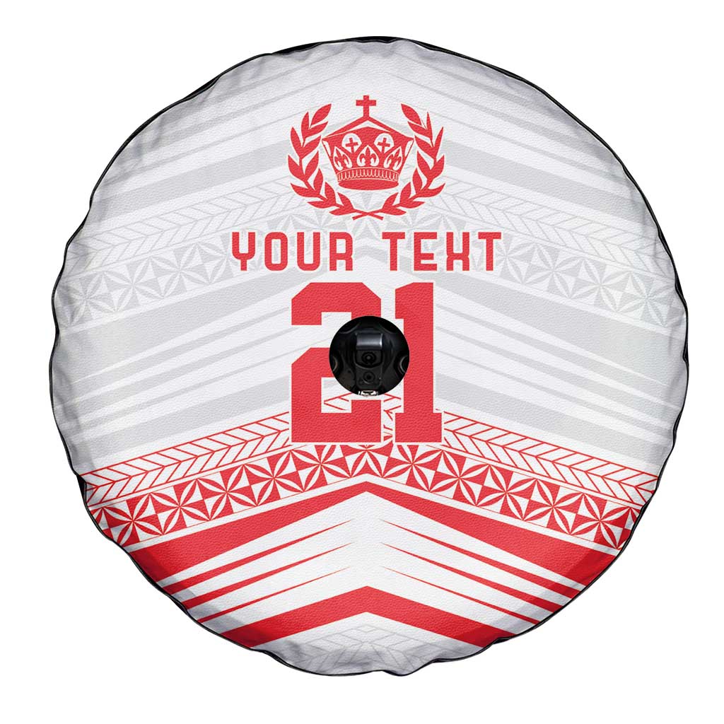 Custom Pacific Rugby Spirit Spare Tire Cover Tonga Ngatu Pride White Edition - Polynesian Pride