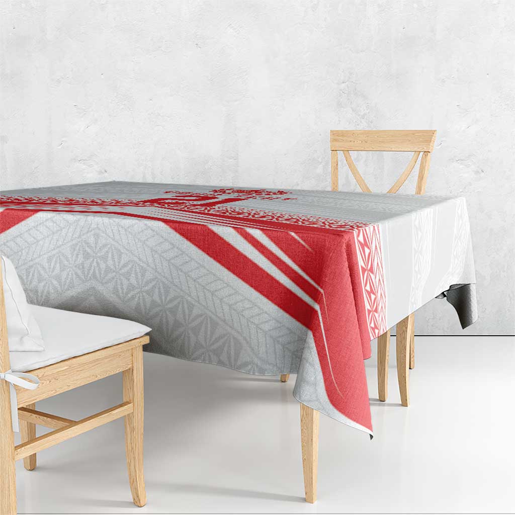 Custom Pacific Rugby Spirit Tablecloth Tonga Ngatu Pride White Edition - Polynesian Pride