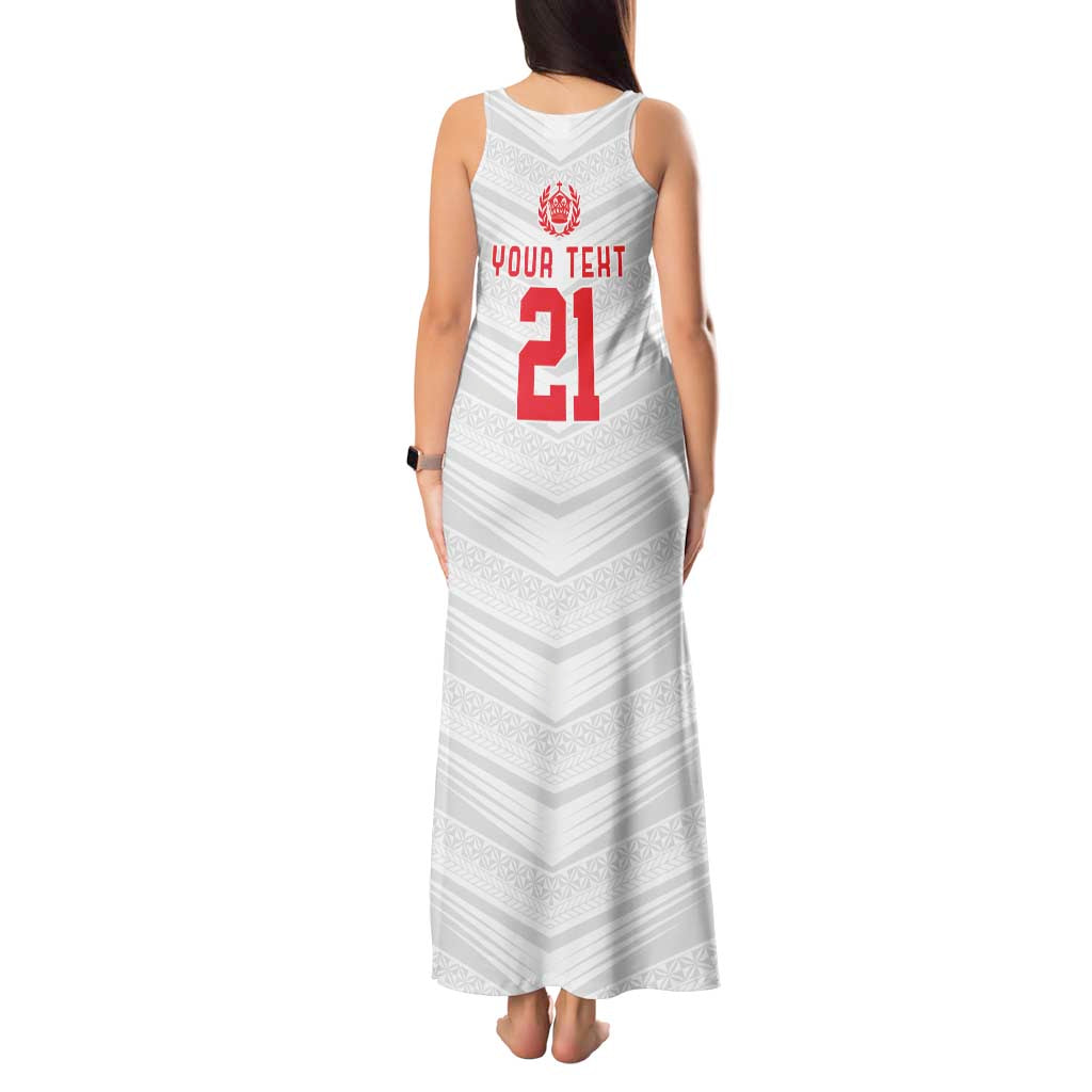 Custom Pacific Rugby Spirit Tank Maxi Dress Tonga Ngatu Pride White Edition - Polynesian Pride