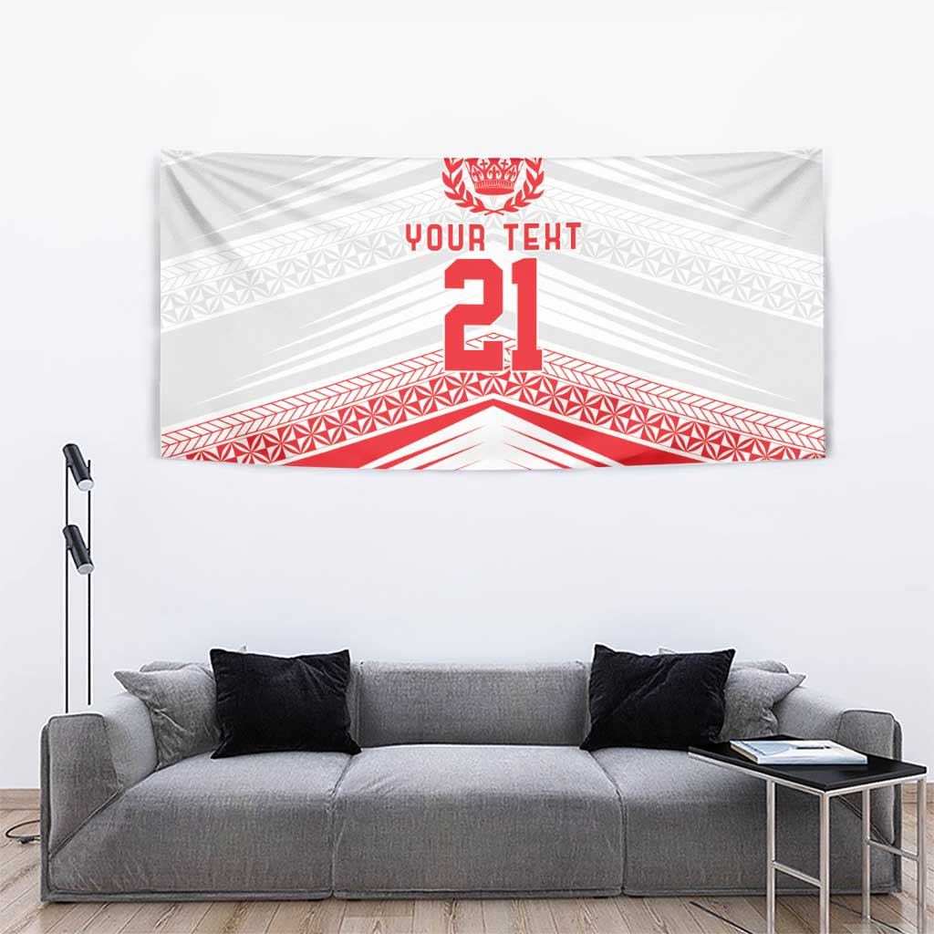 Custom Pacific Rugby Spirit Tapestry Tonga Ngatu Pride White Edition - Polynesian Pride