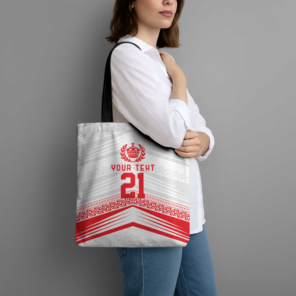 Custom Pacific Rugby Spirit Tote Bag Tonga Ngatu Pride White Edition - Polynesian Pride
