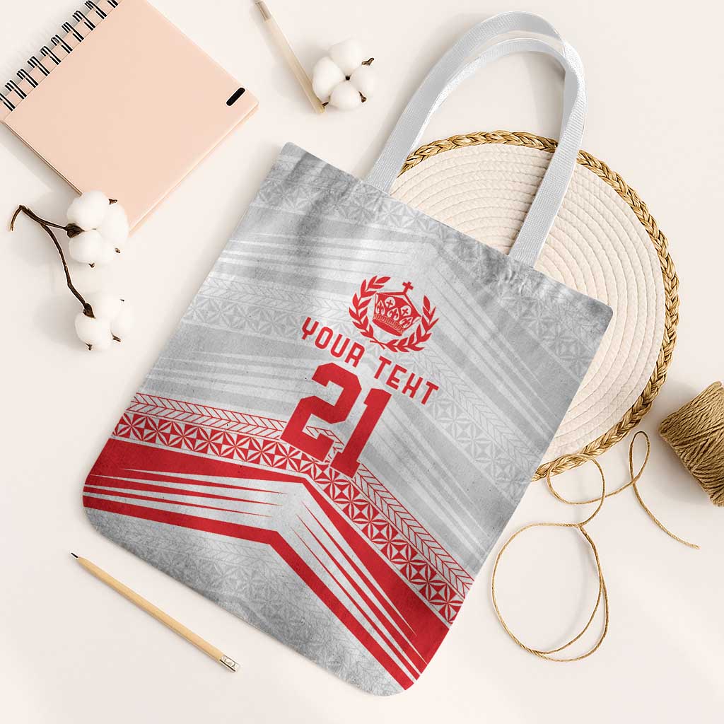 Custom Pacific Rugby Spirit Tote Bag Tonga Ngatu Pride White Edition - Polynesian Pride
