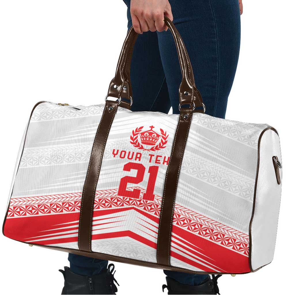 Custom Pacific Rugby Spirit Travel Bag Tonga Ngatu Pride White Edition - Polynesian Pride