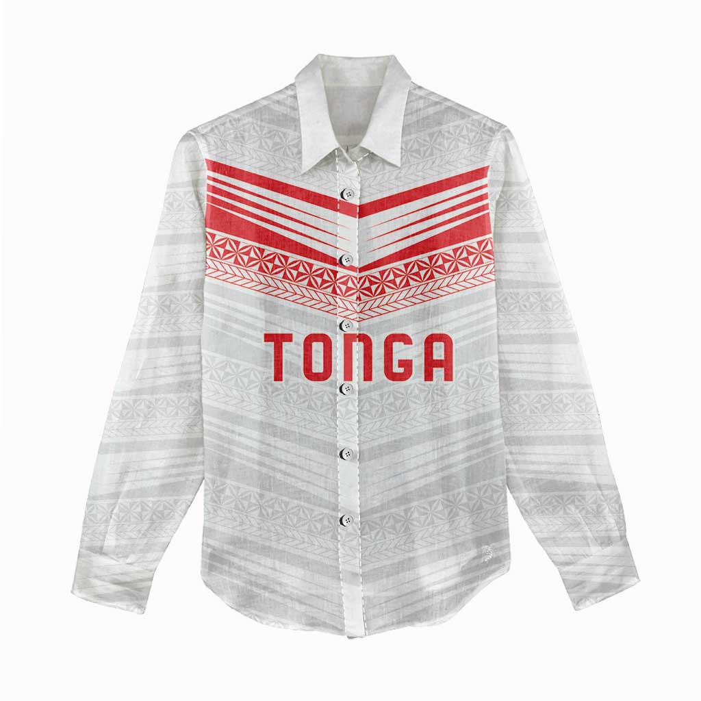 Custom Pacific Rugby Spirit Women Casual Shirt Tonga Ngatu Pride White Edition - Polynesian Pride