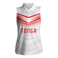 Custom Pacific Rugby Spirit Women Sleeveless Polo Shirt Tonga Ngatu Pride White Edition - Polynesian Pride