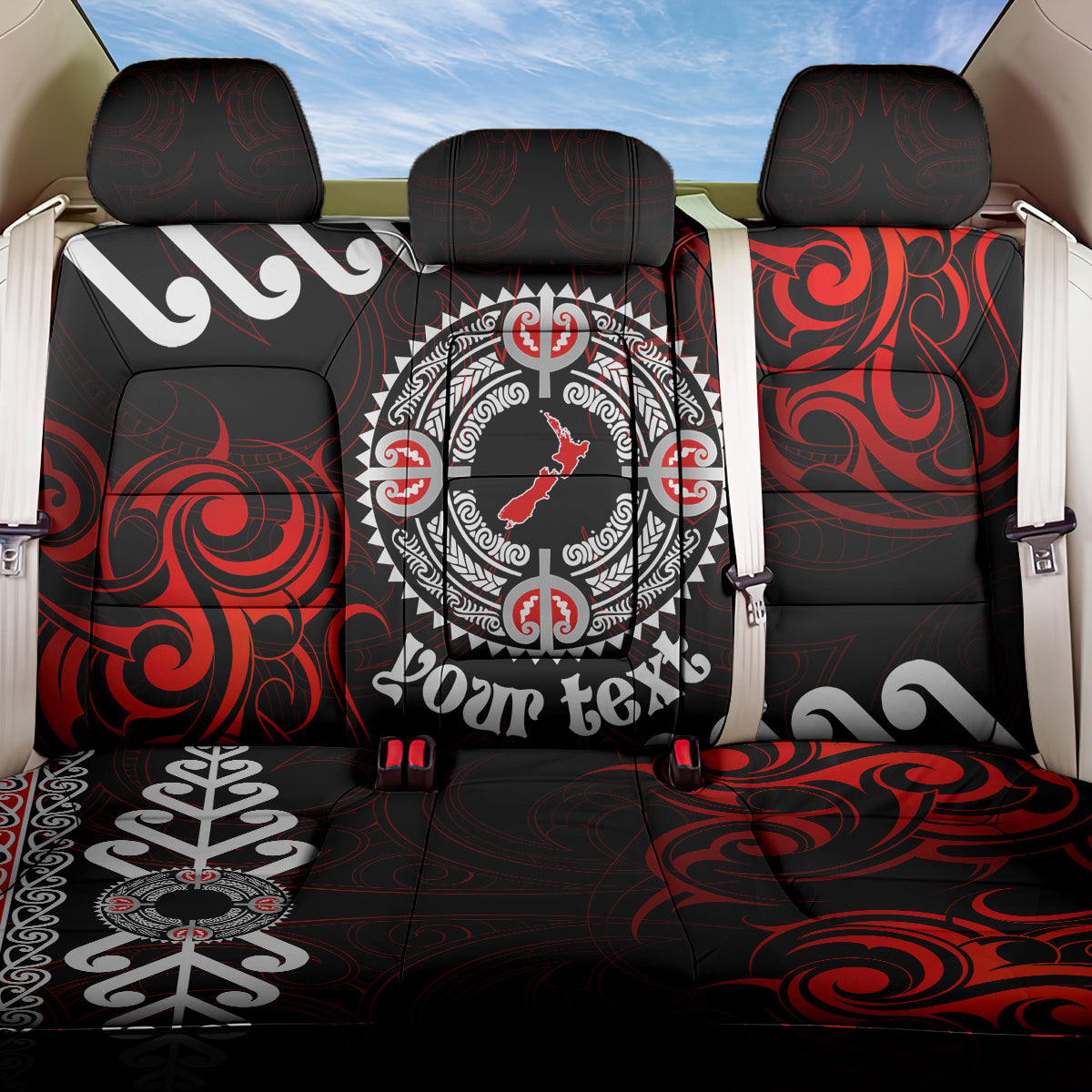 New Zealand Waitangi Day Personalised Back Car Seat Cover Aotearoa Te Ra O Waitangi With Maori Tattoo LT9 One Size Red - Polynesian Pride