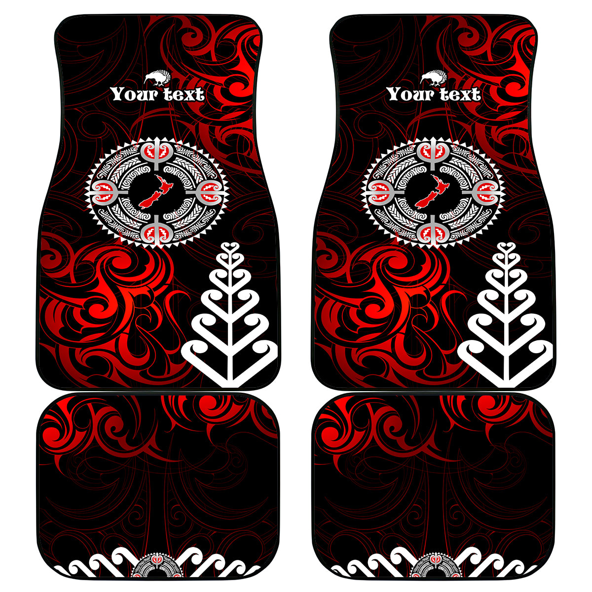 New Zealand Waitangi Day Personalised Car Mats Aotearoa Te Ra O Waitangi With Maori Tattoo LT9 Red - Polynesian Pride