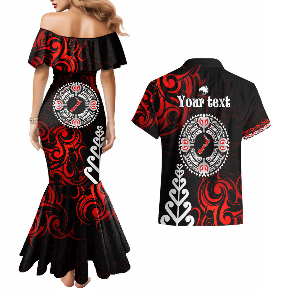 New Zealand Waitangi Day Personalised Couples Matching Mermaid Dress and Hawaiian Shirt Aotearoa Te Ra O Waitangi With Maori Tattoo LT9 - Polynesian Pride