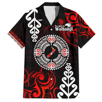 New Zealand Waitangi Day Personalised Family Matching Puletasi and Hawaiian Shirt Aotearoa Te Ra O Waitangi With Maori Tattoo LT9 Dad's Shirt - Short Sleeve Red - Polynesian Pride