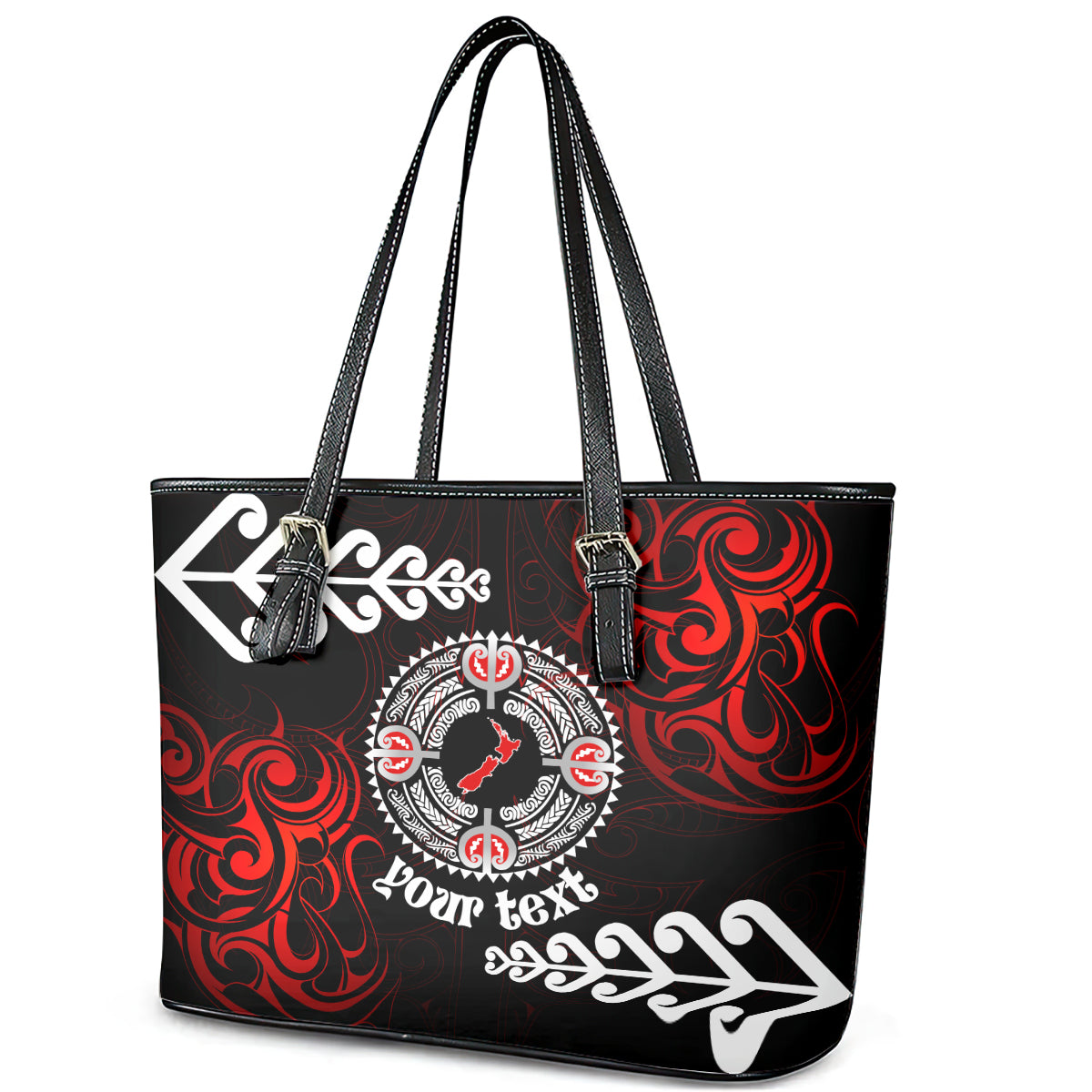 New Zealand Waitangi Day Personalised Leather Tote Bag Aotearoa Te Ra O Waitangi With Maori Tattoo LT9 - Polynesian Pride