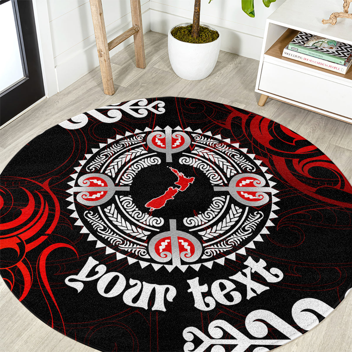 New Zealand Waitangi Day Personalised Round Carpet Aotearoa Te Ra O Waitangi With Maori Tattoo LT9 Red - Polynesian Pride