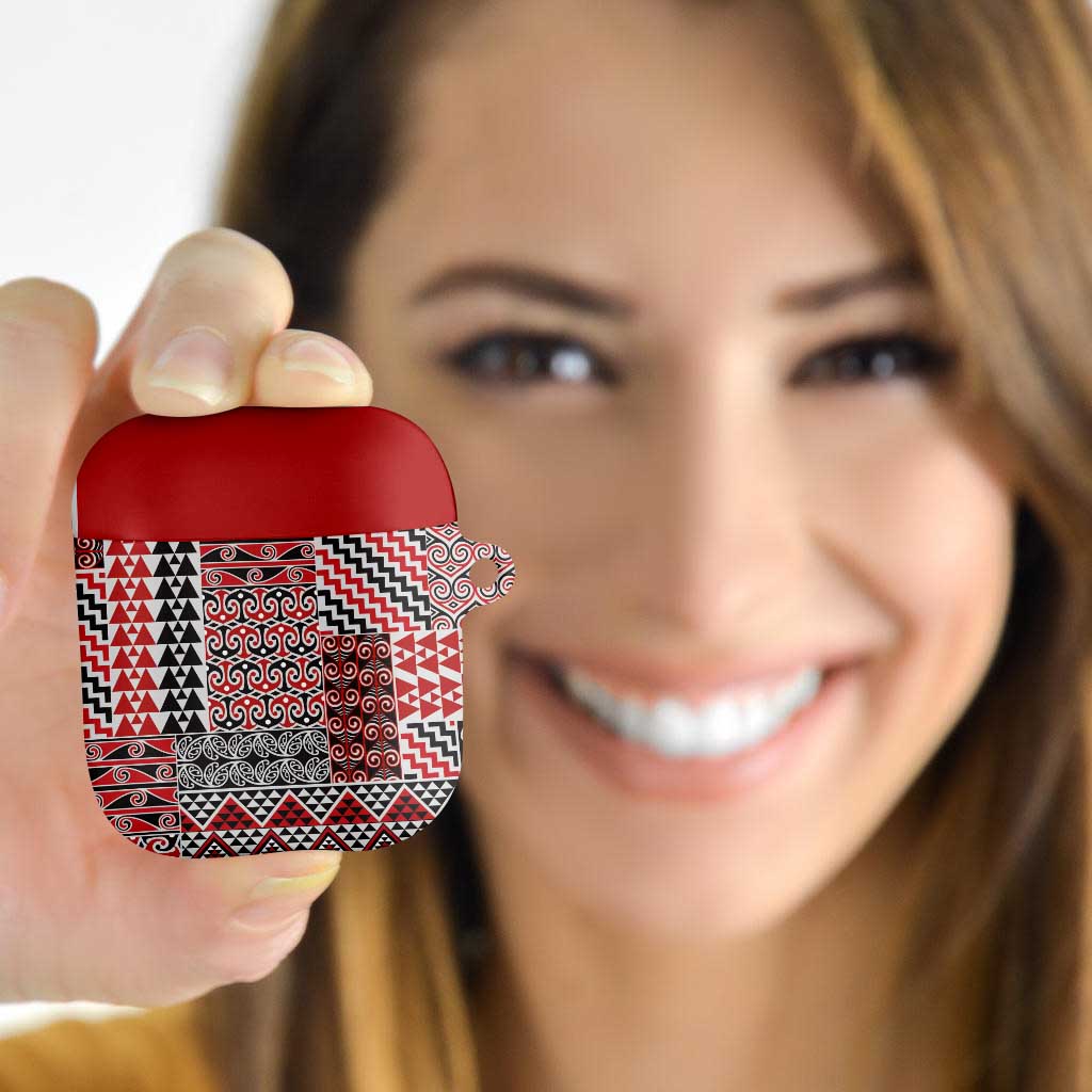 Aotearoa Kowhaiwhai Taniko Patchwork Motifs AirPods Case LT9 Red - Polynesian Pride