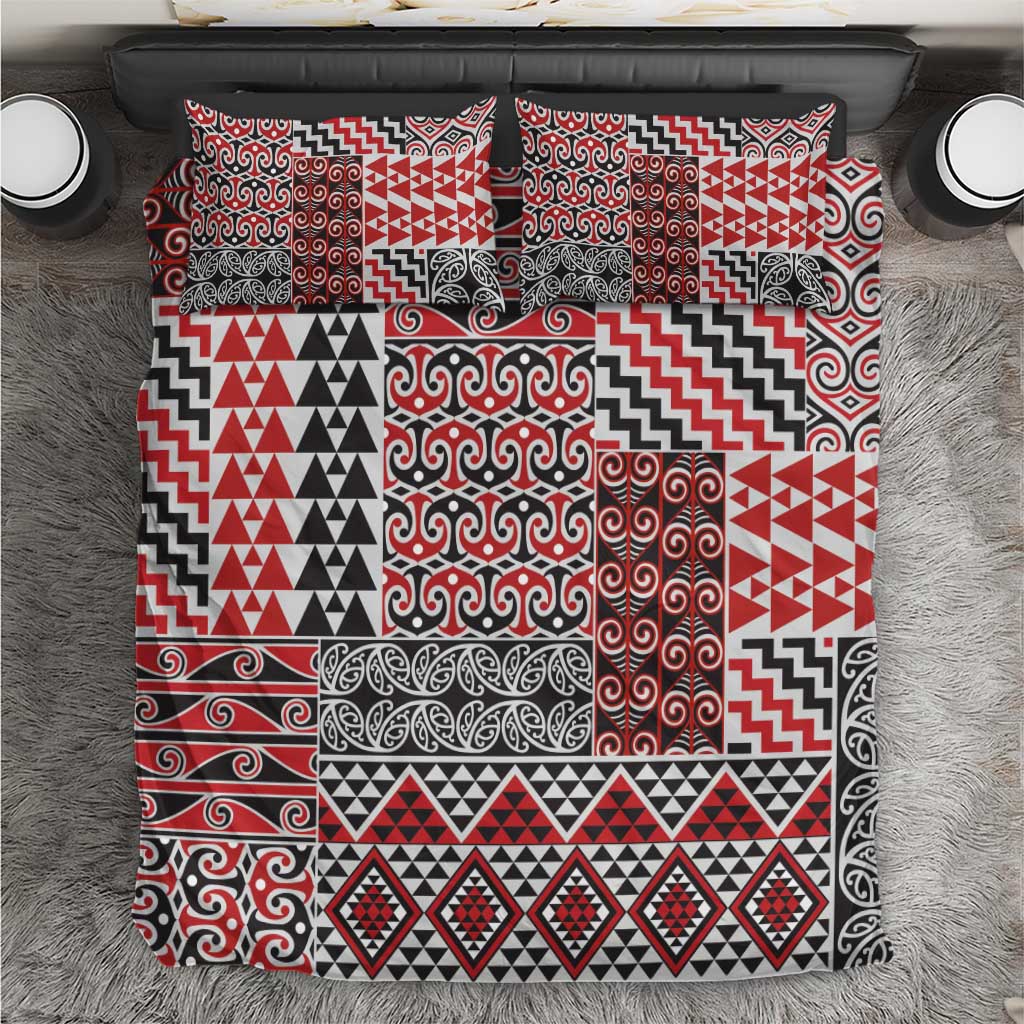 Aotearoa Kowhaiwhai Taniko Patchwork Motifs Bedding Set LT9 Red - Polynesian Pride