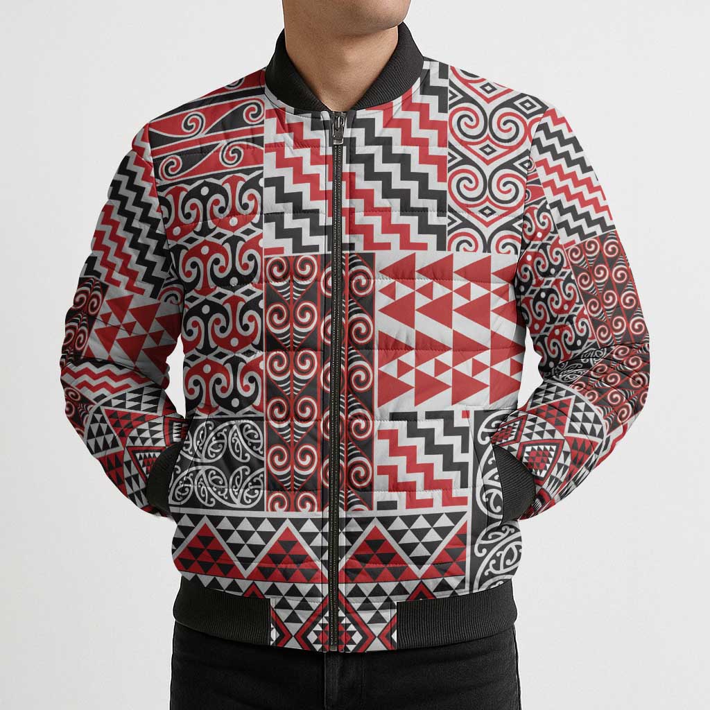 Aotearoa Kowhaiwhai Taniko Patchwork Motifs Bomber Puffer Jacket - Polynesian Pride