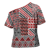 Aotearoa Kowhaiwhai Taniko Patchwork Motifs Cross Shoulder Shirt - Polynesian Pride