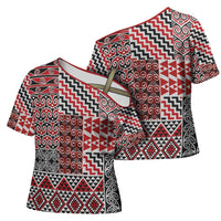 Aotearoa Kowhaiwhai Taniko Patchwork Motifs Cross Shoulder Shirt - Polynesian Pride