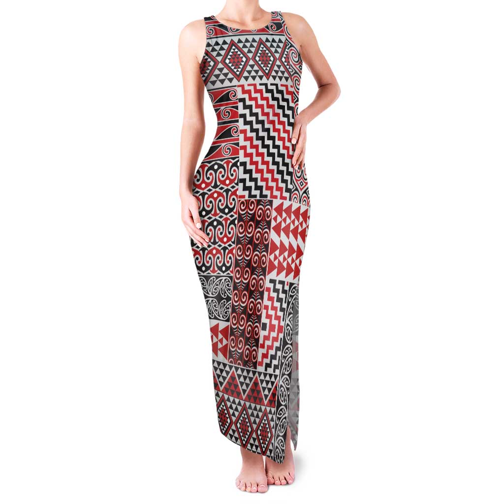 Aotearoa Kowhaiwhai Taniko Patchwork Motifs Family Matching Tank Maxi Dress and Hawaiian Shirt