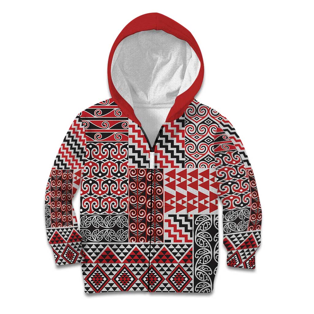 Aotearoa Kowhaiwhai Taniko Patchwork Motifs Kid Hoodie