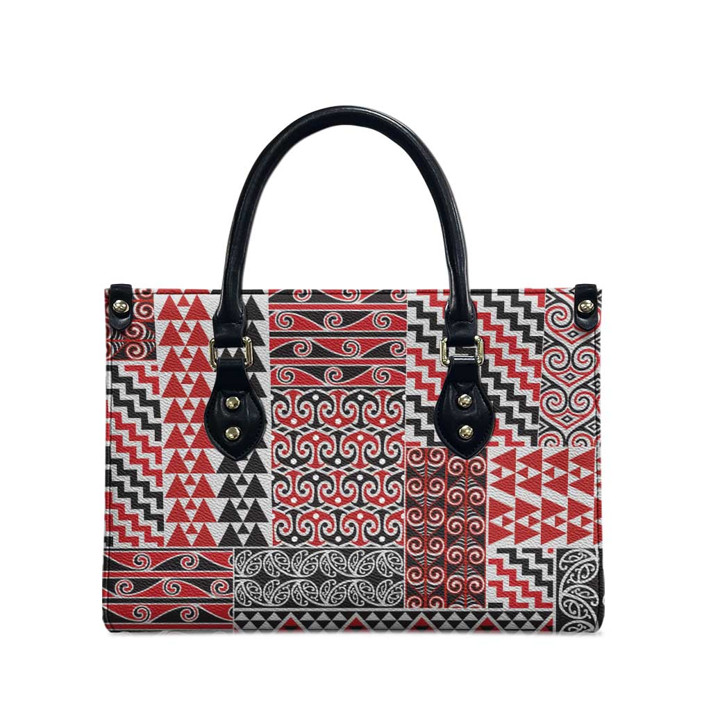 Aotearoa Kowhaiwhai Taniko Patchwork Motifs Leather Bag - Polynesian Pride