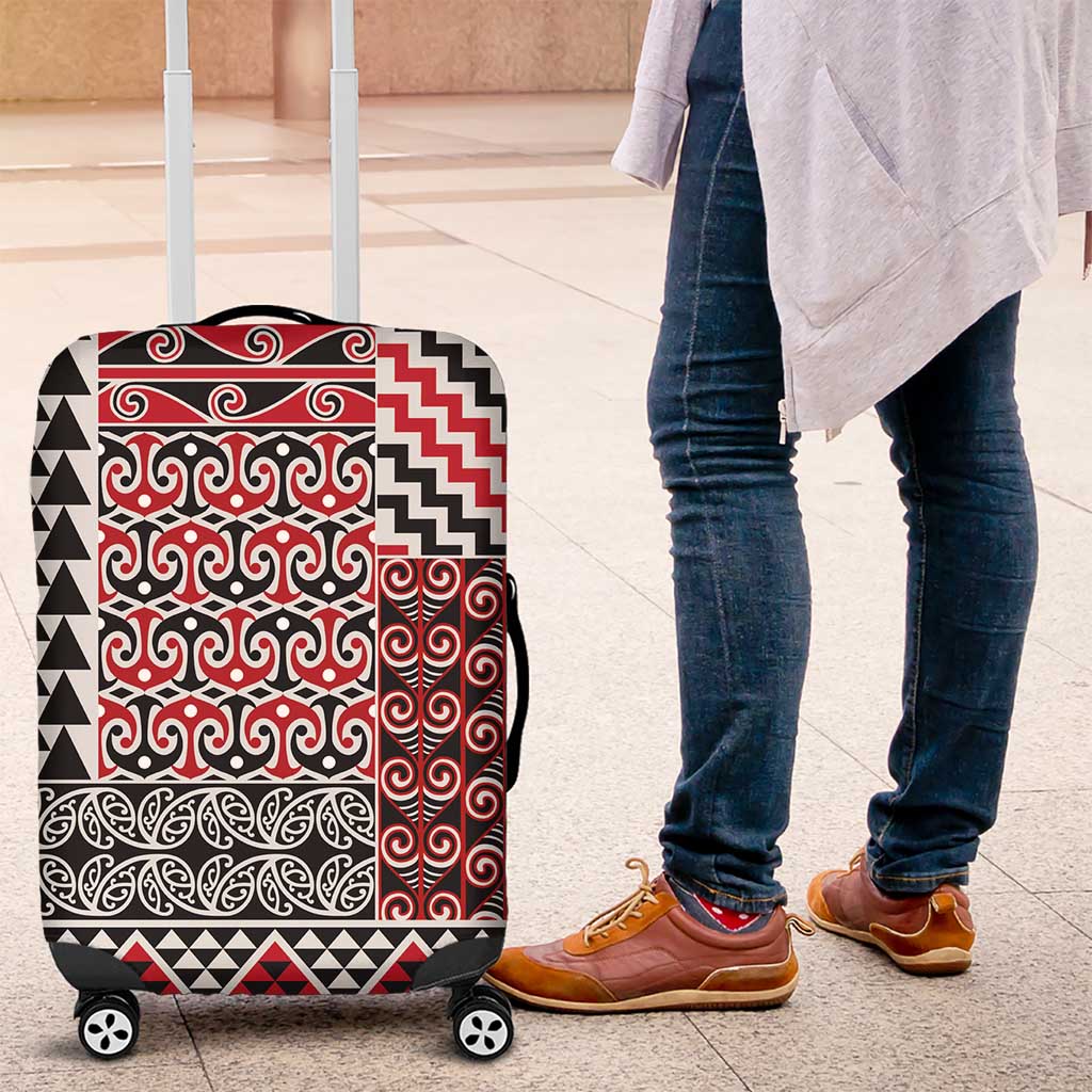 Aotearoa Kowhaiwhai Taniko Patchwork Motifs Luggage Cover LT9 Red - Polynesian Pride