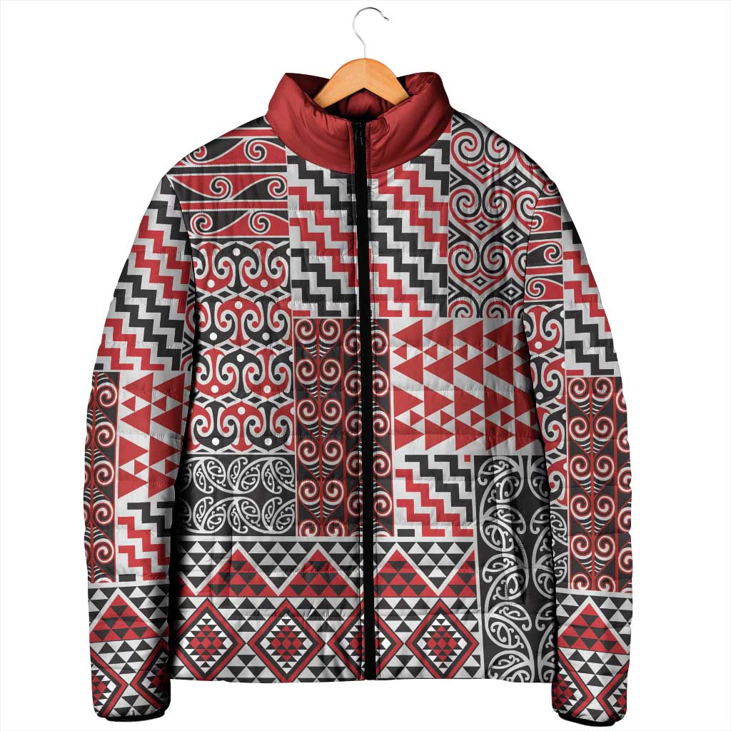 Aotearoa Kowhaiwhai Taniko Patchwork Motifs Padded Jacket - Polynesian Pride