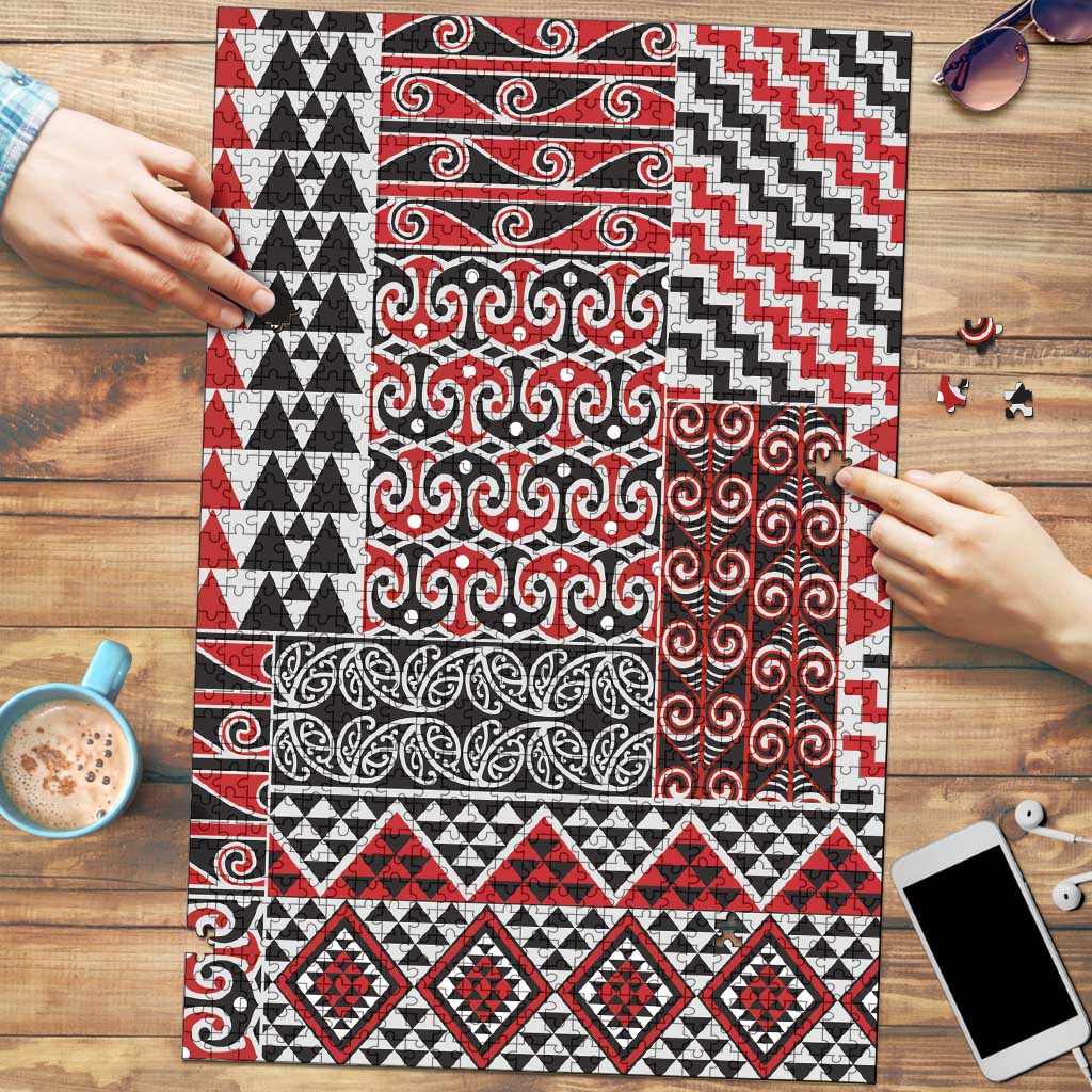 Aotearoa Kowhaiwhai Taniko Patchwork Motifs Puzzle LT9 Red - Polynesian Pride