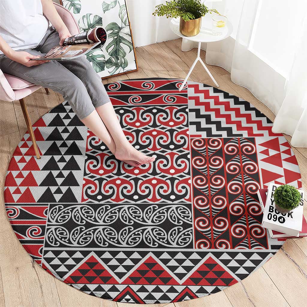 Aotearoa Kowhaiwhai Taniko Patchwork Motifs Round Carpet LT9 - Polynesian Pride