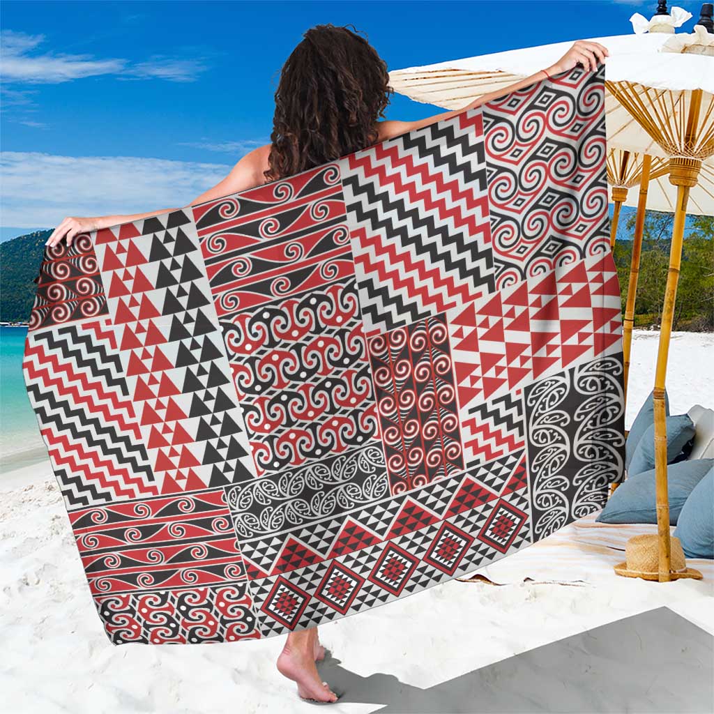 Aotearoa Kowhaiwhai Taniko Patchwork Motifs Sarong LT9 One Size 44 x 66 inches Red - Polynesian Pride