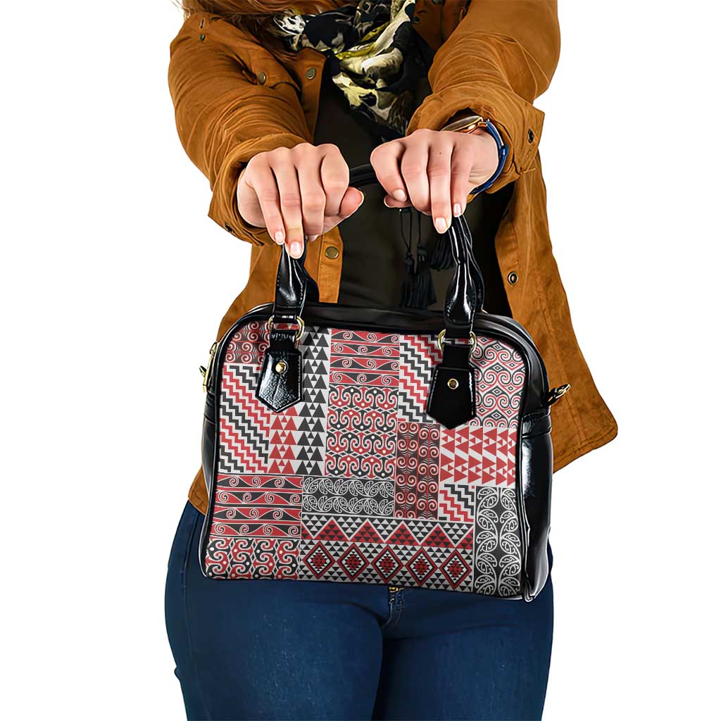 Aotearoa Kowhaiwhai Taniko Patchwork Motifs Shoulder Handbag LT9 One Size Red - Polynesian Pride