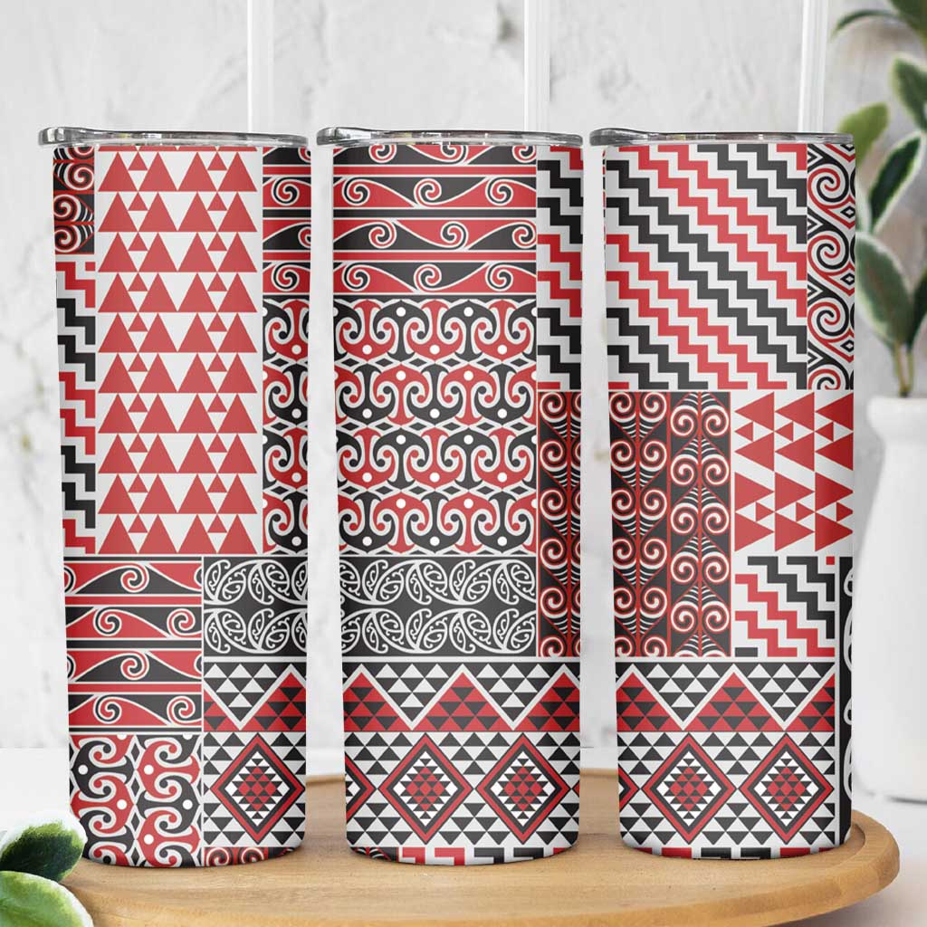 Aotearoa Kowhaiwhai Taniko Patchwork Motifs Skinny Tumbler