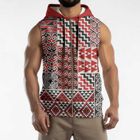 Aotearoa Kowhaiwhai Taniko Patchwork Motifs Sleeveless Zip Hoodie - Polynesian Pride