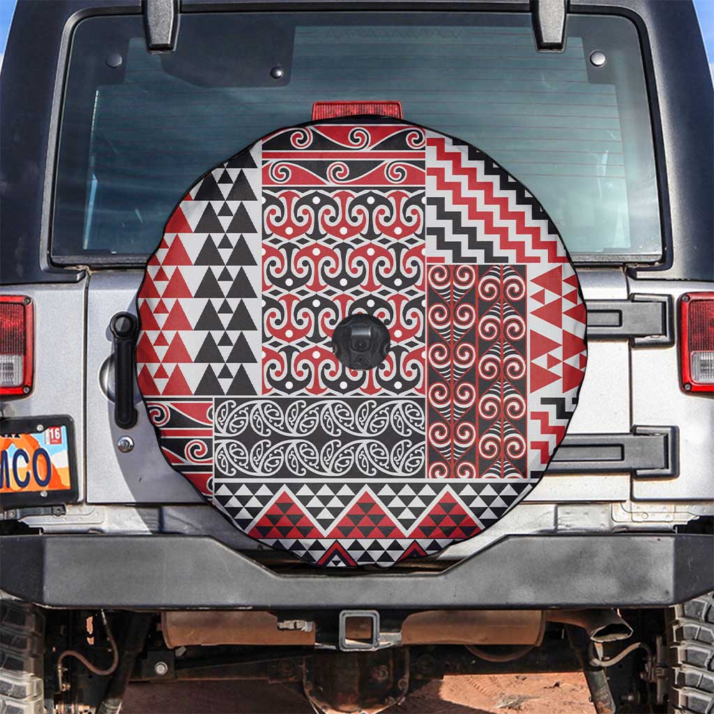 Aotearoa Kowhaiwhai Taniko Patchwork Motifs Spare Tire Cover LT9 Red - Polynesian Pride