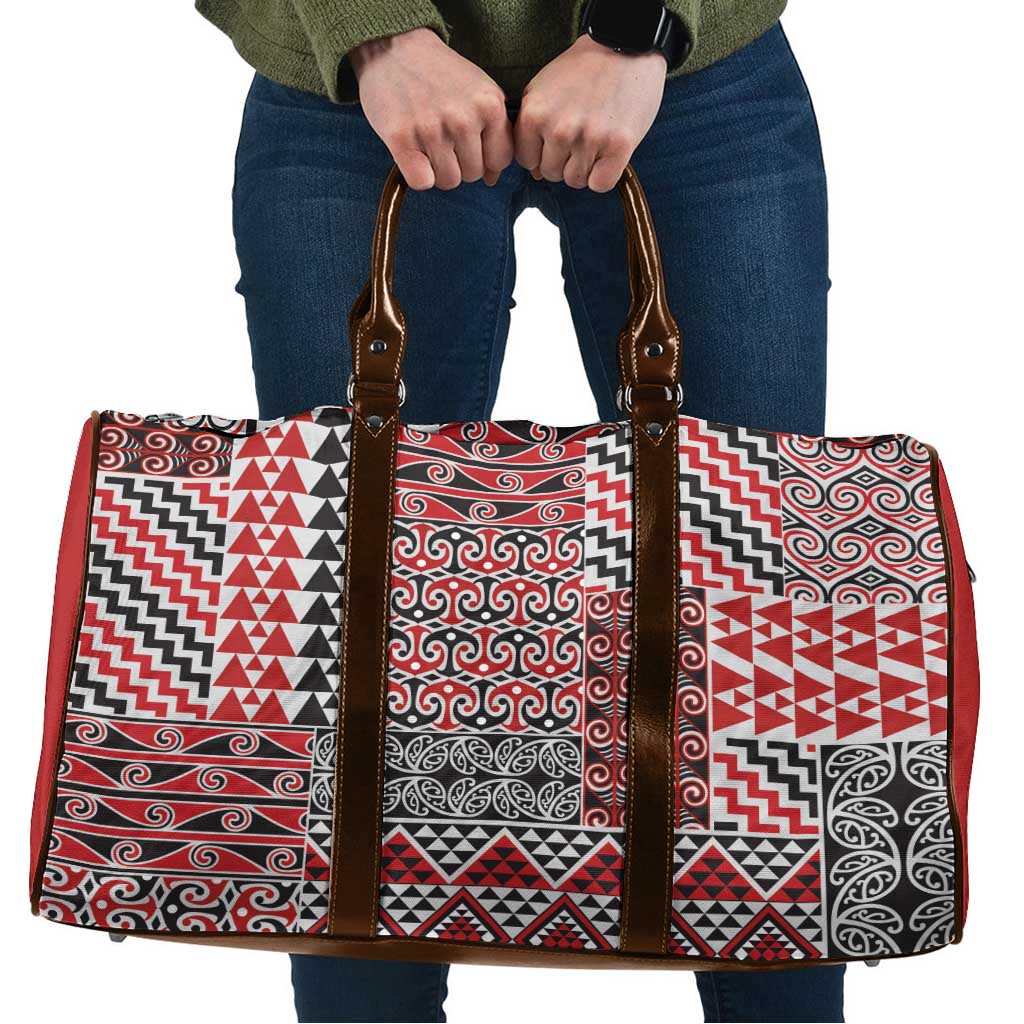 Aotearoa Kowhaiwhai Taniko Patchwork Motifs Travel Bag LT9 Red - Polynesian Pride