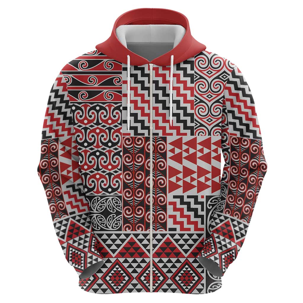Aotearoa Kowhaiwhai Taniko Patchwork Motifs Zip Hoodie LT9 - Polynesian Pride