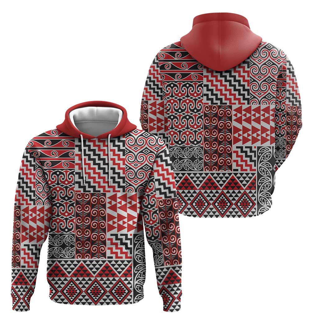 Aotearoa Kowhaiwhai Taniko Patchwork Motifs Zip Hoodie LT9 - Polynesian Pride