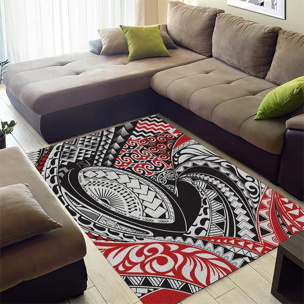 Moari Rug Aotearoa Maori Rugby Tribal Tattoo Area Rug Kowhaiwhai Taniko Patchwork ...