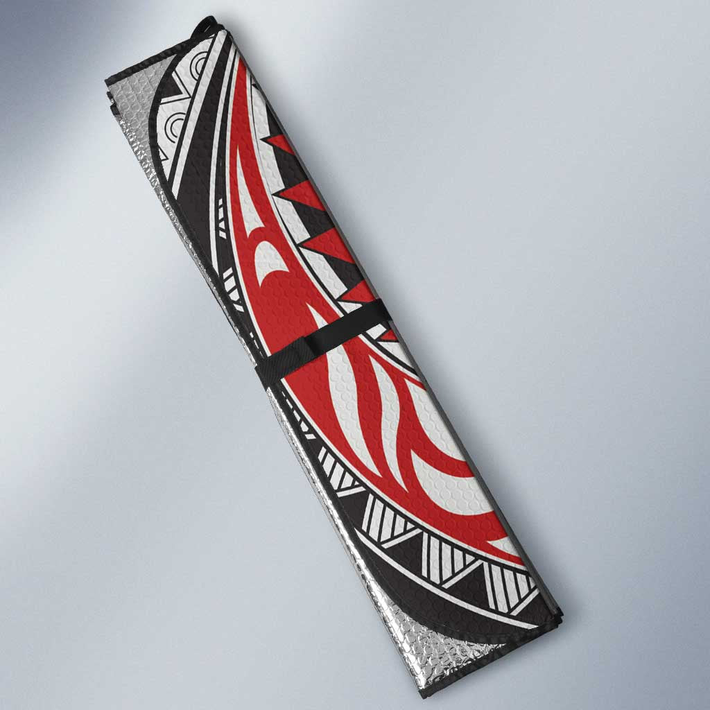 Aotearoa Maori Rugby Tribal Tattoo Auto Sun Shade Kowhaiwhai Taniko Patchwork Motifs - Polynesian Pride