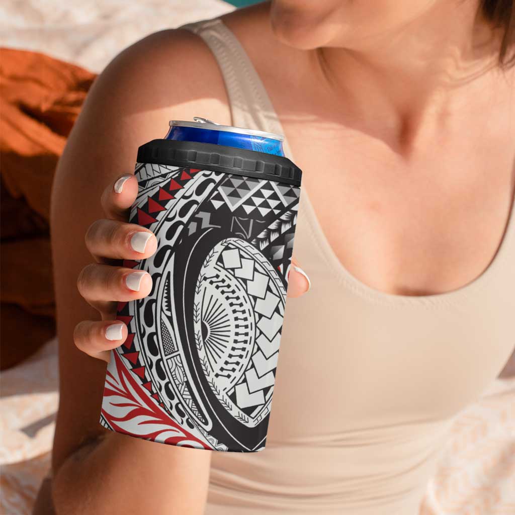 Aotearoa Maori Rugby Tribal Tattoo 4 in 1 Can Cooler Tumbler Kowhaiwhai Taniko Patchwork Motifs