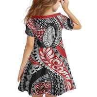 Aotearoa Maori Rugby Tribal Tattoo Kid Short Sleeve Dress Kowhaiwhai Taniko Patchwork Motifs