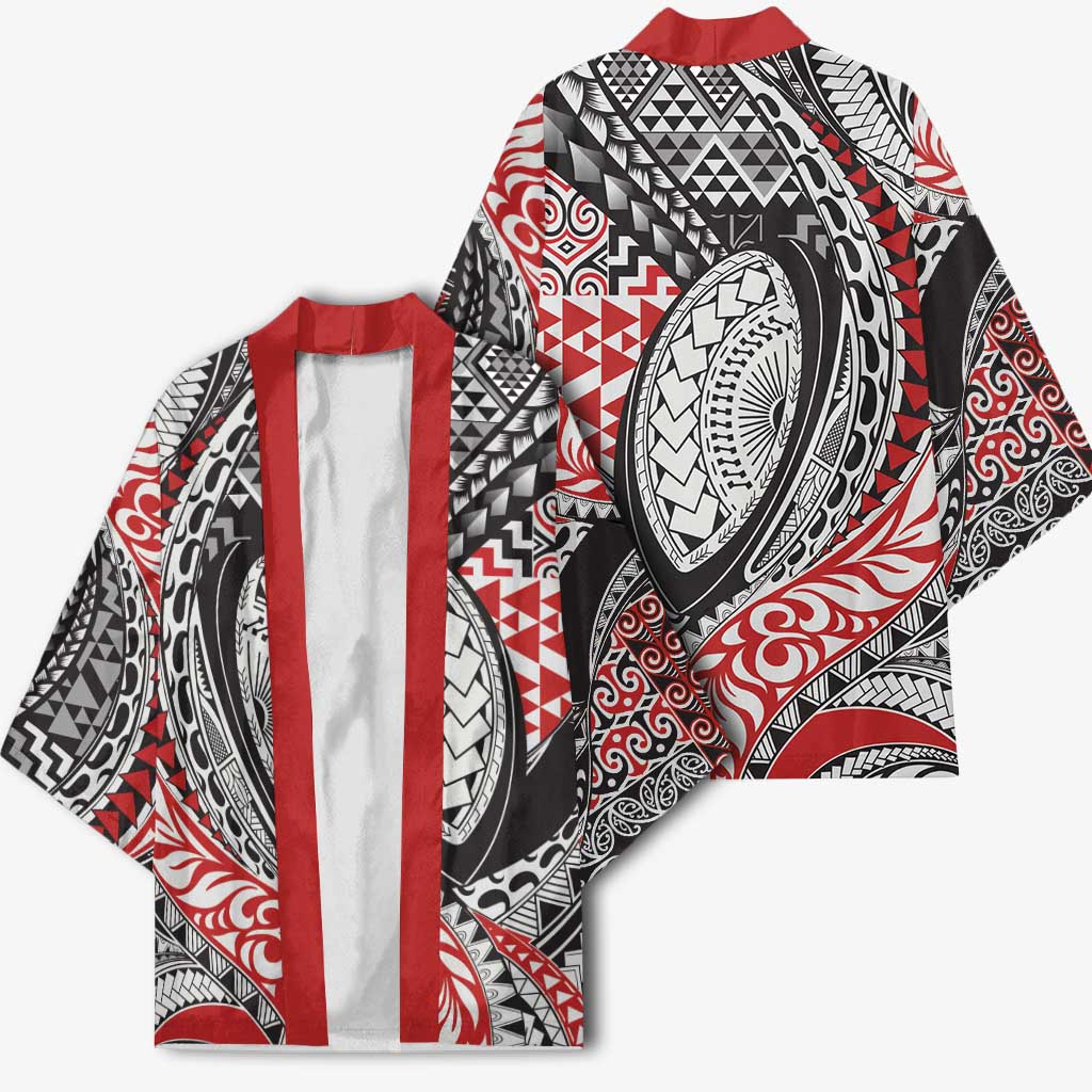 Aotearoa Maori Rugby Tribal Tattoo Kimono Kowhaiwhai Taniko Patchwork Motifs - Polynesian Pride