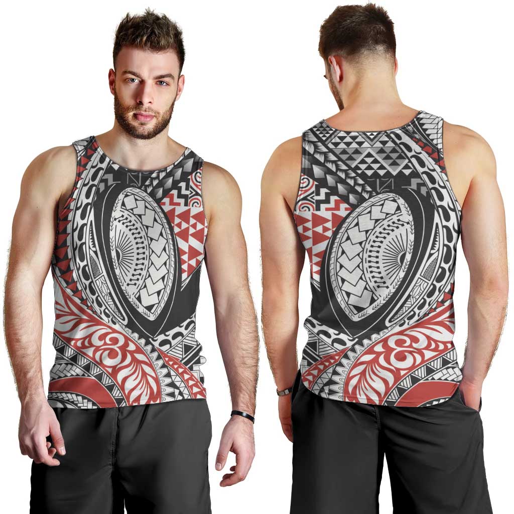 Aotearoa Maori Rugby Tribal Tattoo Men Tank Top Kowhaiwhai Taniko Patchwork Motifs