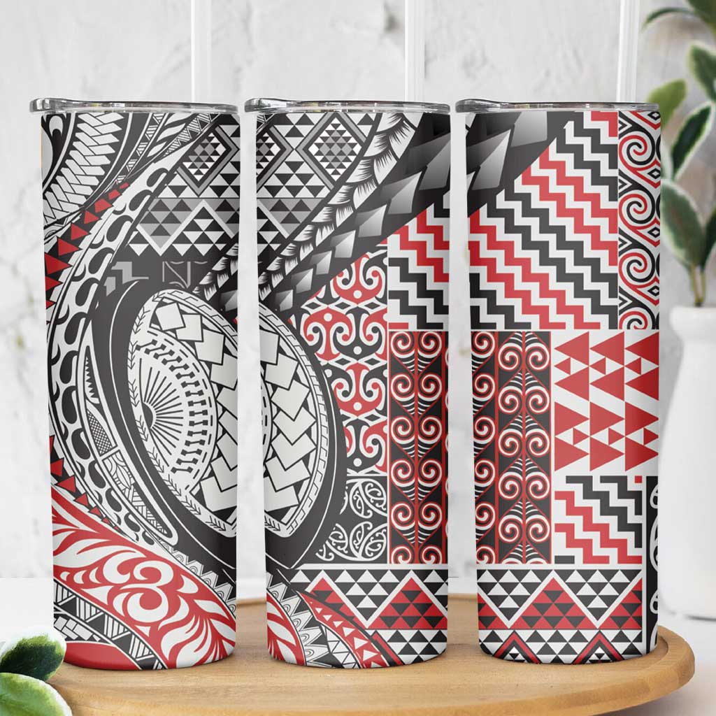Aotearoa Maori Rugby Tribal Tattoo Skinny Tumbler Kowhaiwhai Taniko Patchwork Motifs