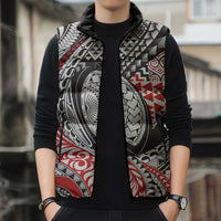 Aotearoa Maori Rugby Tribal Tattoo Sleeveless Puffer Jacket Kowhaiwhai Taniko Patchwork Motifs - Polynesian Pride