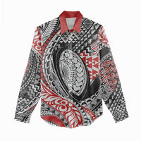 Aotearoa Maori Rugby Tribal Tattoo Women Casual Shirt Kowhaiwhai Taniko Patchwork Motifs