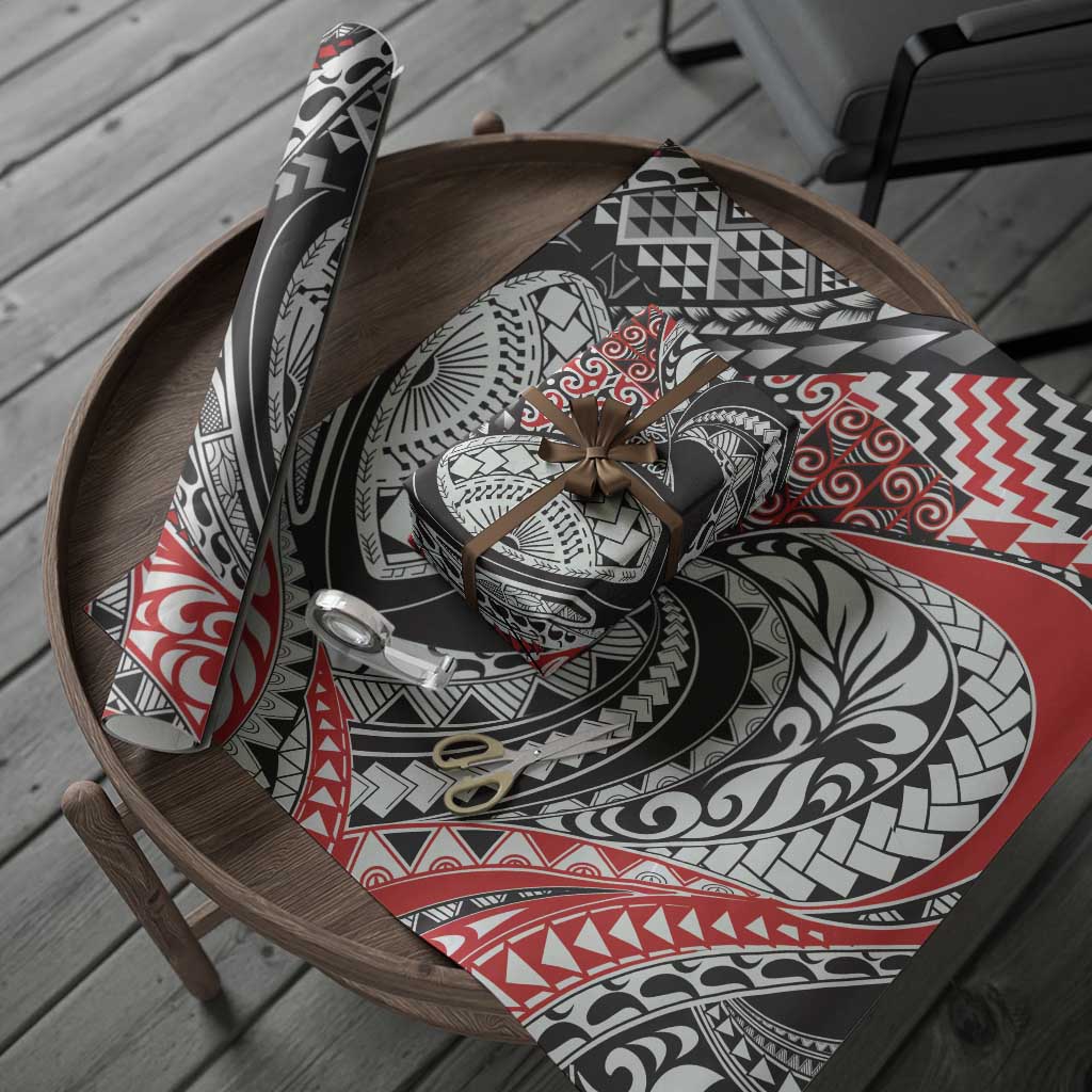 Aotearoa Maori Rugby Tribal Tattoo Wrapping Paper Kowhaiwhai Taniko Patchwork Motifs - Polynesian Pride