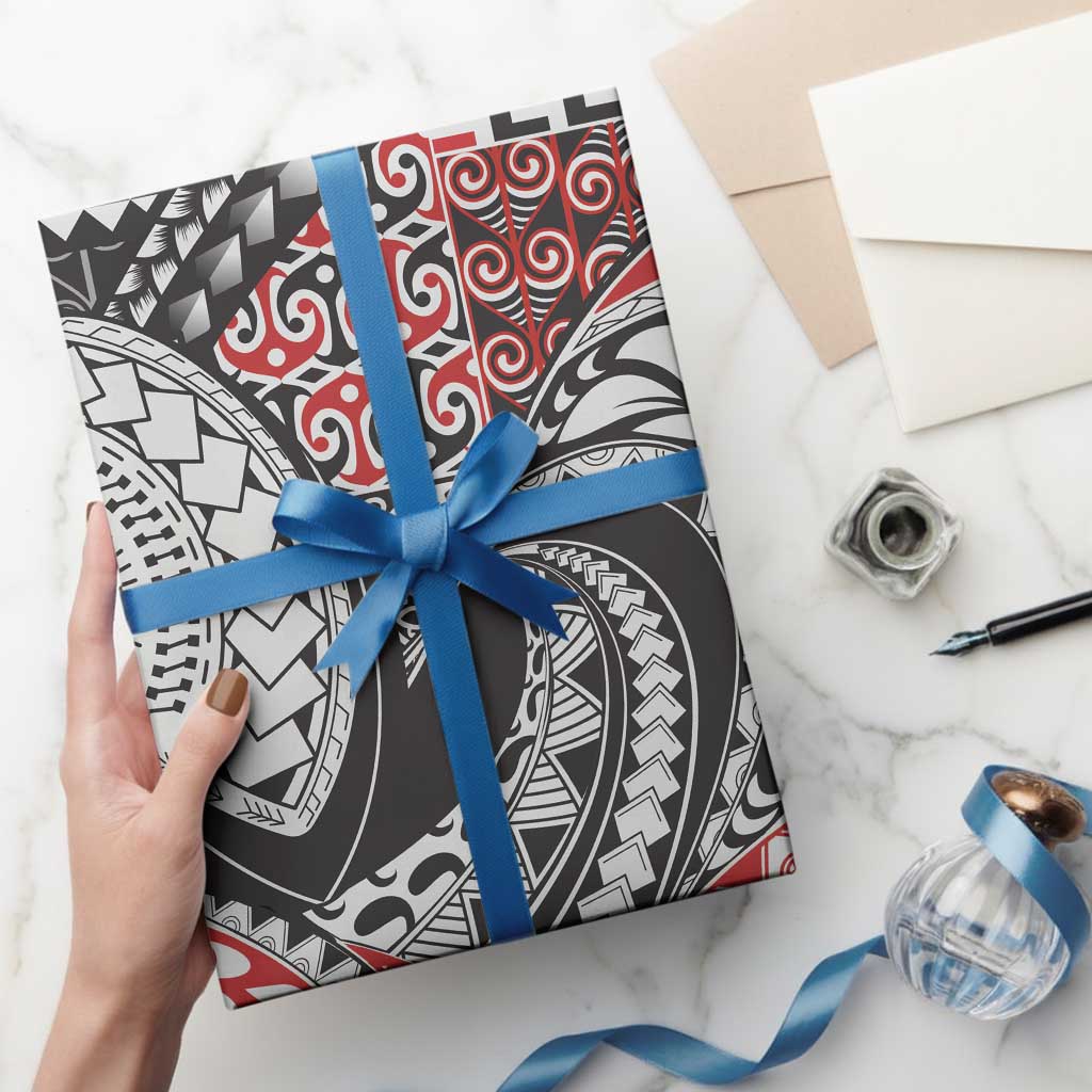 Aotearoa Maori Rugby Tribal Tattoo Wrapping Paper Kowhaiwhai Taniko Patchwork Motifs - Polynesian Pride