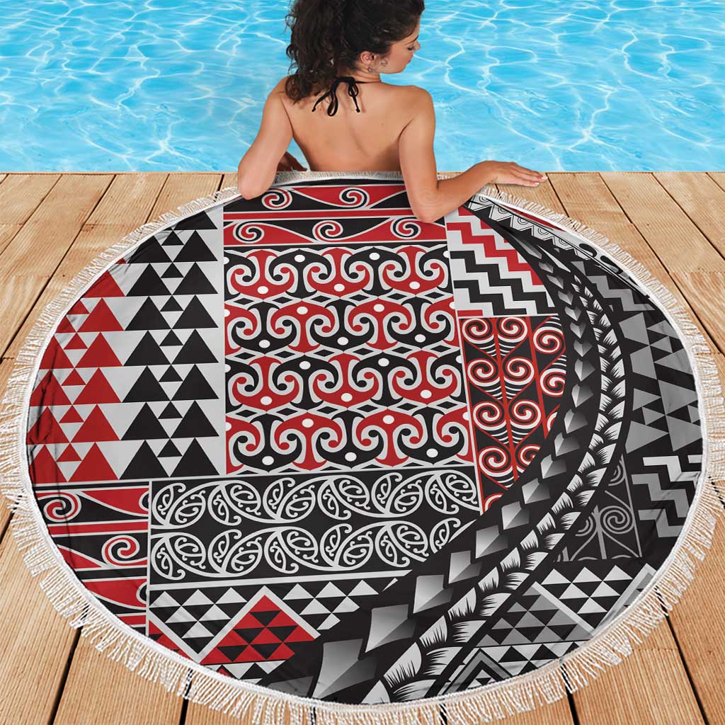 Aotearoa Maori Tribal Tattoo Beach Blanket Kowhaiwhai Taniko Patchwork Motifs