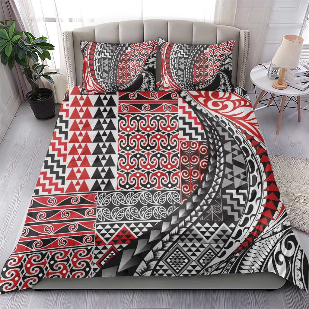 Aotearoa Maori Tribal Tattoo Bedding Set Kowhaiwhai Taniko Patchwork Motifs