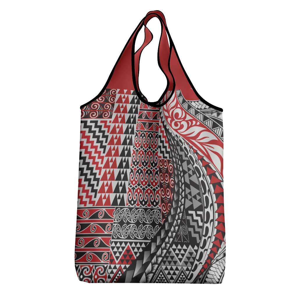 Aotearoa Maori Tribal Tattoo Grocery Bag Kowhaiwhai Taniko Patchwork Motifs