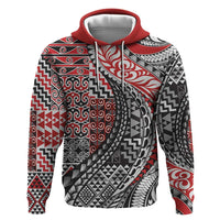 Aotearoa Maori Tribal Tattoo Hoodie Kowhaiwhai Taniko Patchwork Motifs